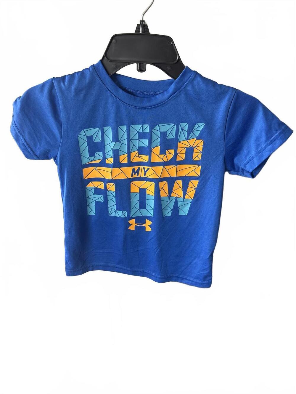 Under Armour Boys Blue Check My Flow Heat Gear Graphic T Shirt Size 5 Kids